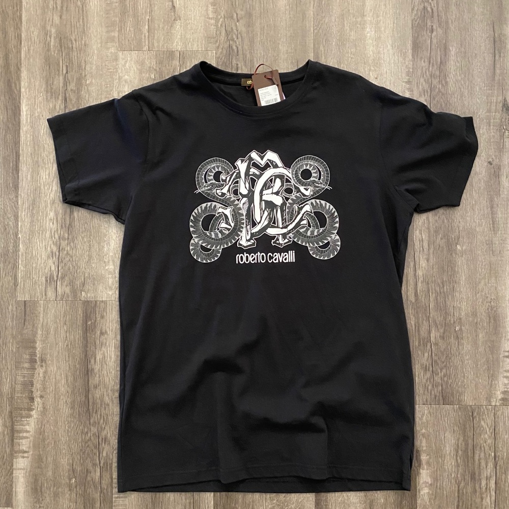 Roberto Cavalli Black White Serpent Snake T Shirt size XXL